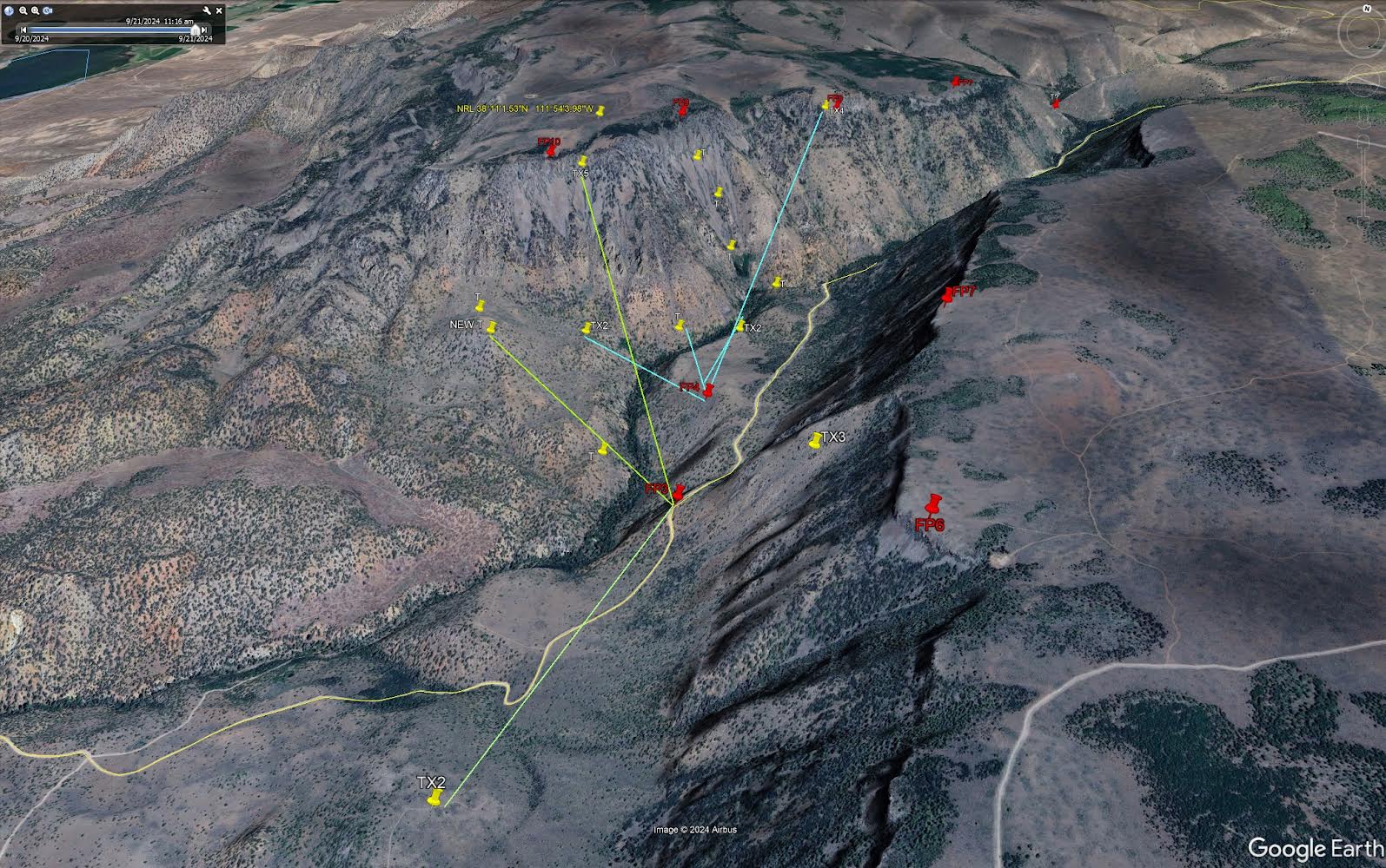 Mid Canyon Firing Points (Red) and Targets